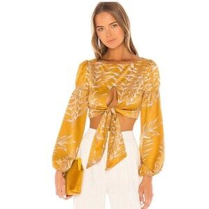 Camila Coelho Revolve Marcia Top Size Xsmall Long Sleeve Blouse Yellow‎ $148